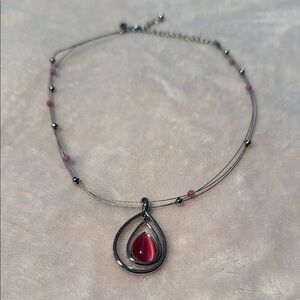 Minimalist Red and Silver Teardrop Necklace Price drop
